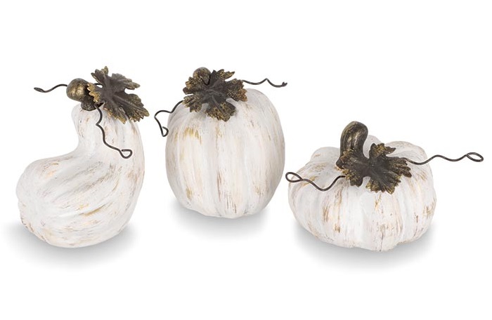Small White Porcelain Fall Pumpkin Set of 3 With Gold Brushed Leaves