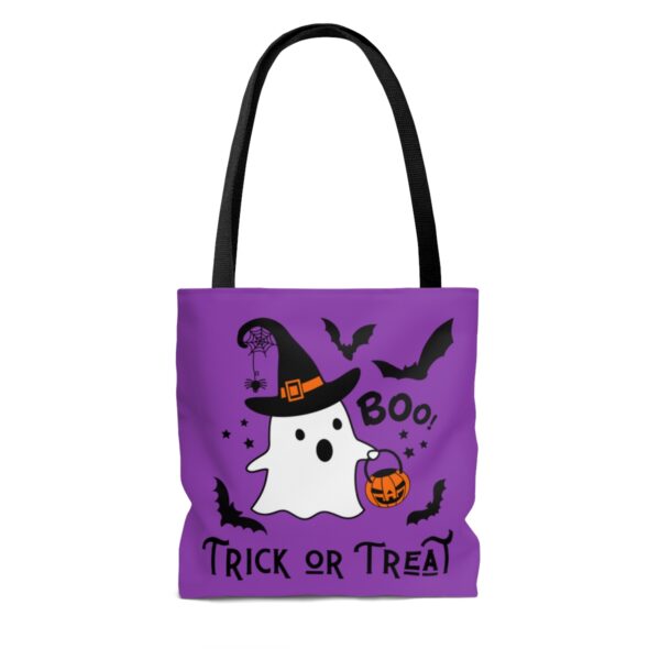 Kids Halloween Trick or Treat Bag, Halloween Tote, Ghost, Bats, Jack O'Lantern, Purple, Orange, Black and White