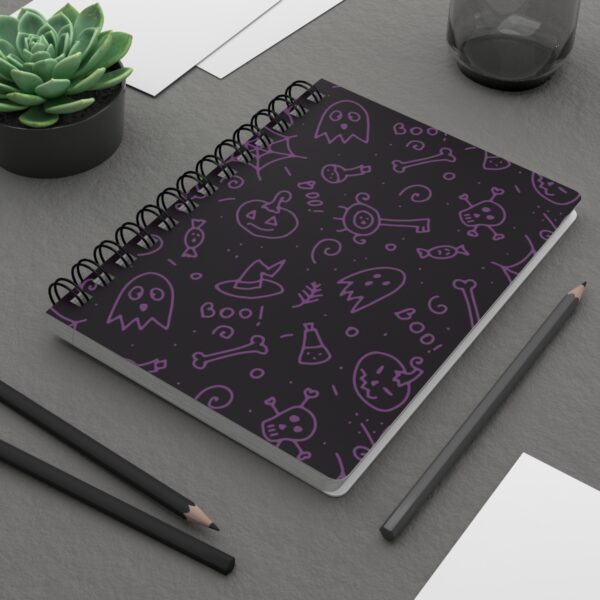 Spooky Halloween Spiral Notebook, Journal, Purple and Black