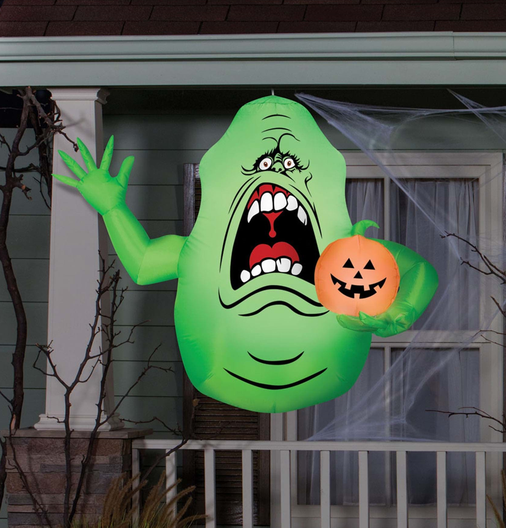 Ghostbusters Outdoor Decorations, Halloween Yard Decor - 49 Inch Medium Airblown Hanging Slimer Ghost with Pumpkin Inflatable