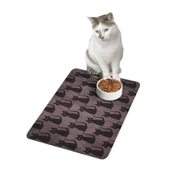 Cat Food Mat For Feed Bowl, Black Cat Pattern Halloween Decor Pet Food Mat