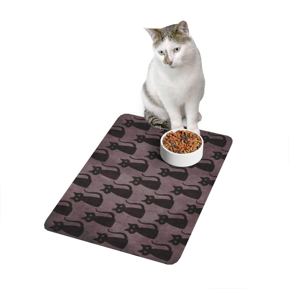 Cat Food Mat For Feed Bowl, Black Cat Pattern Halloween Decor - Mad  Halloween