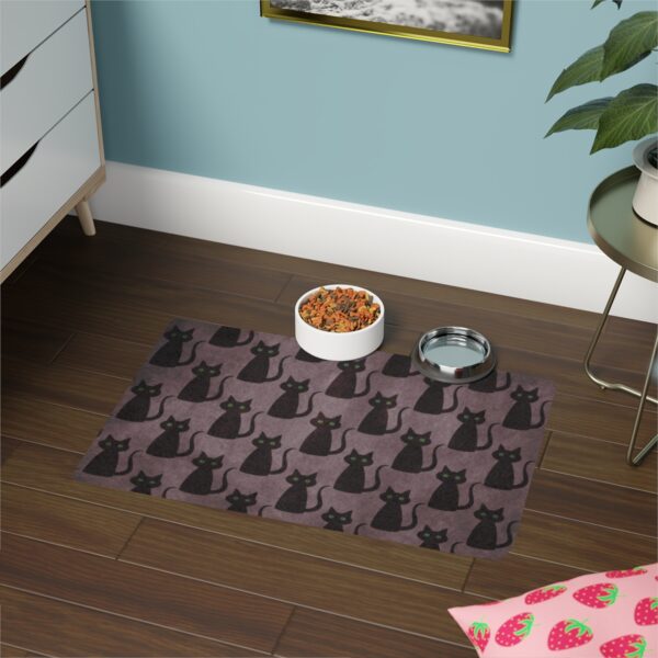 Cat Food Mat For Feed Bowl, Black Cat Pattern Halloween Decor Pet Food Mat