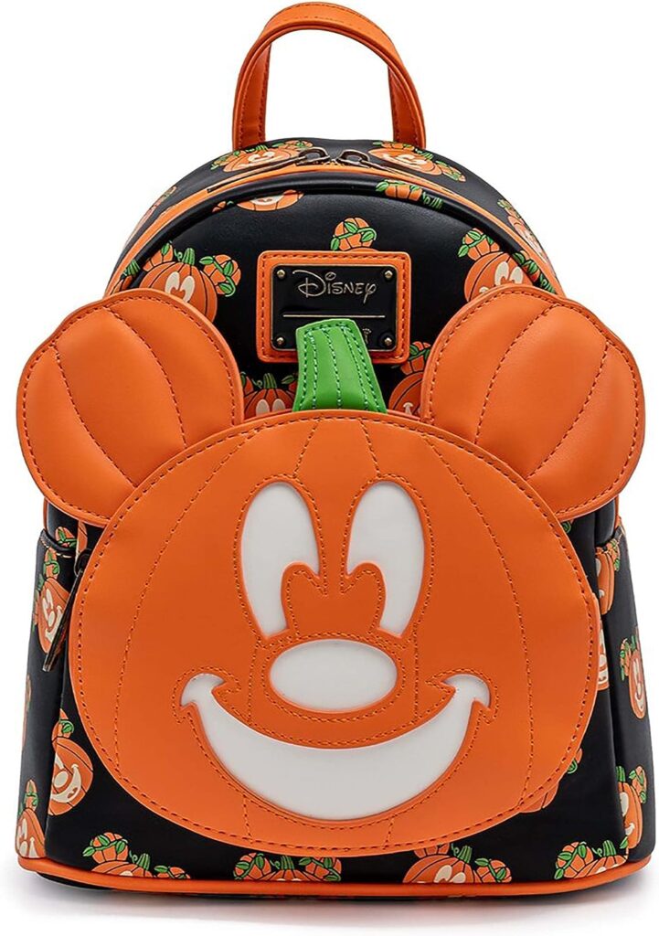 Loungefly Disney Mickey-O-Lantern Backpack Double Strap Shoulder Bag Purse Hallowen Pumpkin Backpack Glow-in-the-Dark