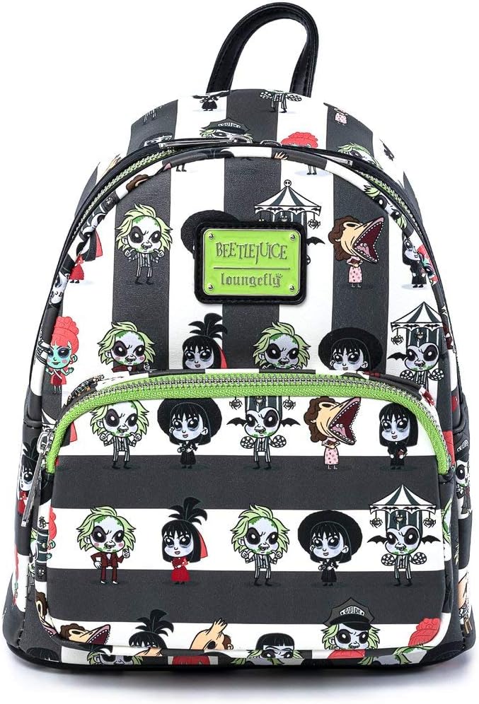 Loungefly Beetlejuice Backpack Halloween Chibi All Over Print Women's Double Strap Shoulder Bag Purse