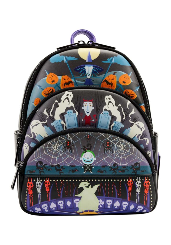 Loungefly Disney Nightmare Before Christmas Glow In The Dark Triple Pocket Mini Backpack - Halloween Back to School Bag