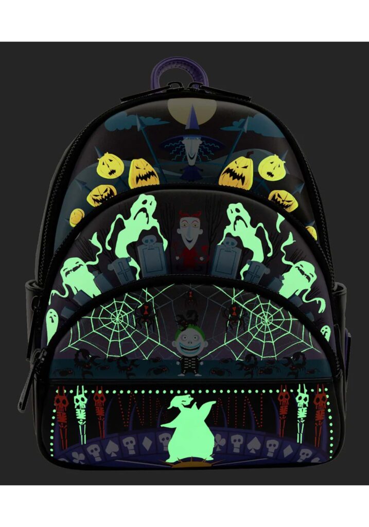 Loungefly Disney Nightmare Before Christmas Glow In The Dark Triple Pocket Mini Backpack - Halloween Back To School Bag