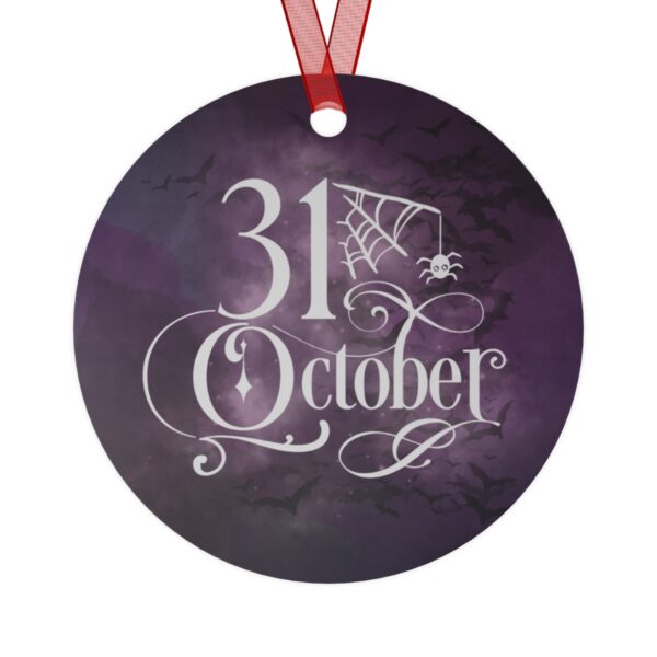 31 October Halloween Tree Ornament, Round, Metal, Purple, Gray, White