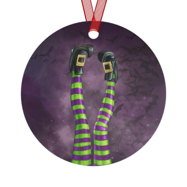 Witch Legs Halloween Tree Ornament, Round, Metal, Purple, Black, Green, Gold - Image 2