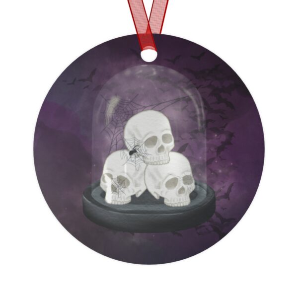 Skulls Halloween Tree Ornament, Round, Metal, Purple, Black, Gray, White