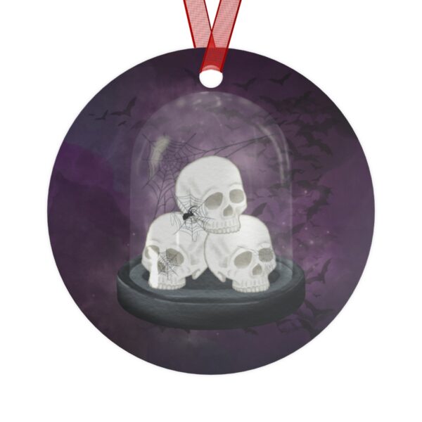 Skulls Halloween Tree Ornament, Round, Metal, Purple, Black, Gray, White - Image 2