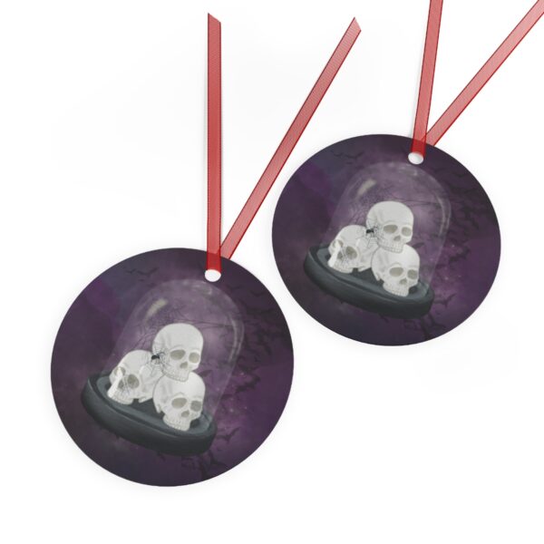 Skulls Halloween Tree Ornament, Round, Metal, Purple, Black, Gray, White - Image 3