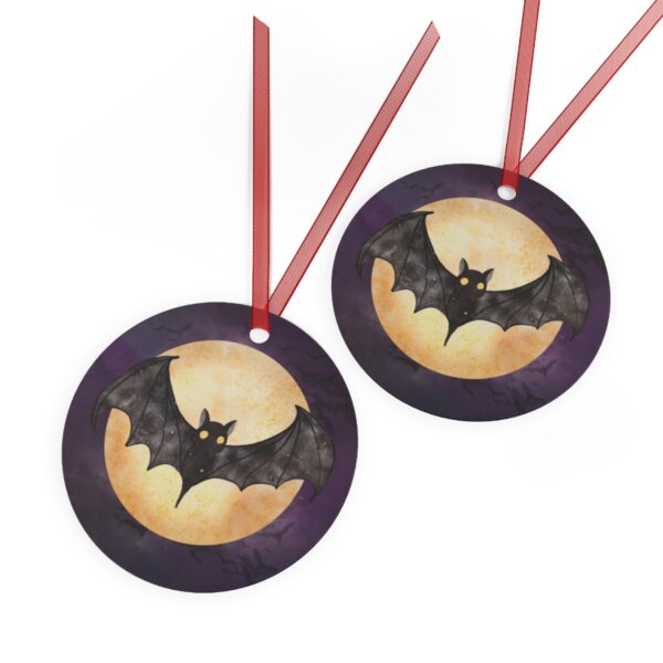 Bat Halloween Tree Ornament, Round, Metal, Purple, Black, Yellow, Gray - Image 3