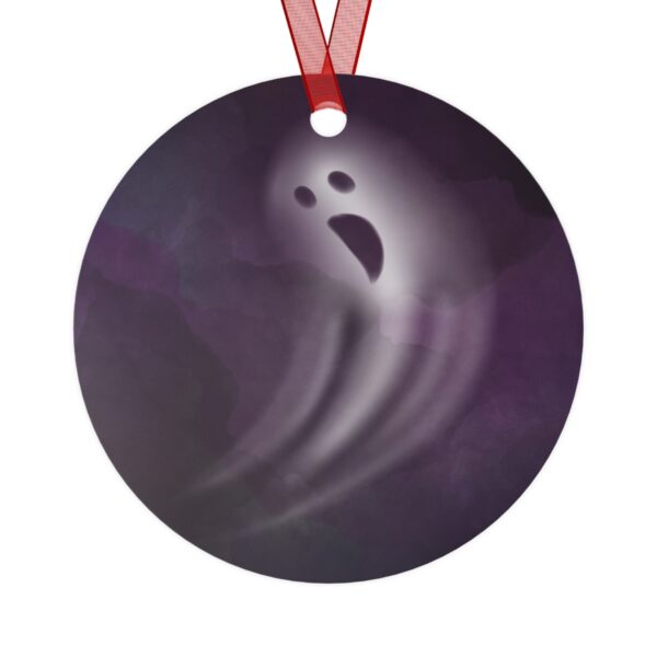 Ghost Halloween Tree Ornament, Round, Metal, Purple, White, Gray