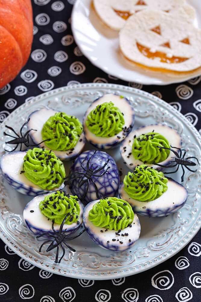 Purple Deviled Eggs - Halloween Eggs Spooky Breakfast & Party Food Ideas - Mad Halloween
