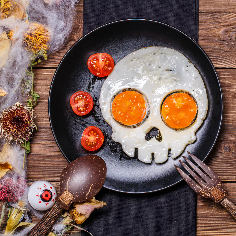 Halloween Eggs Spooky Breakfast & Party Food Ideas -Mad Halloween - Skull Eggs Halloween Breakfast