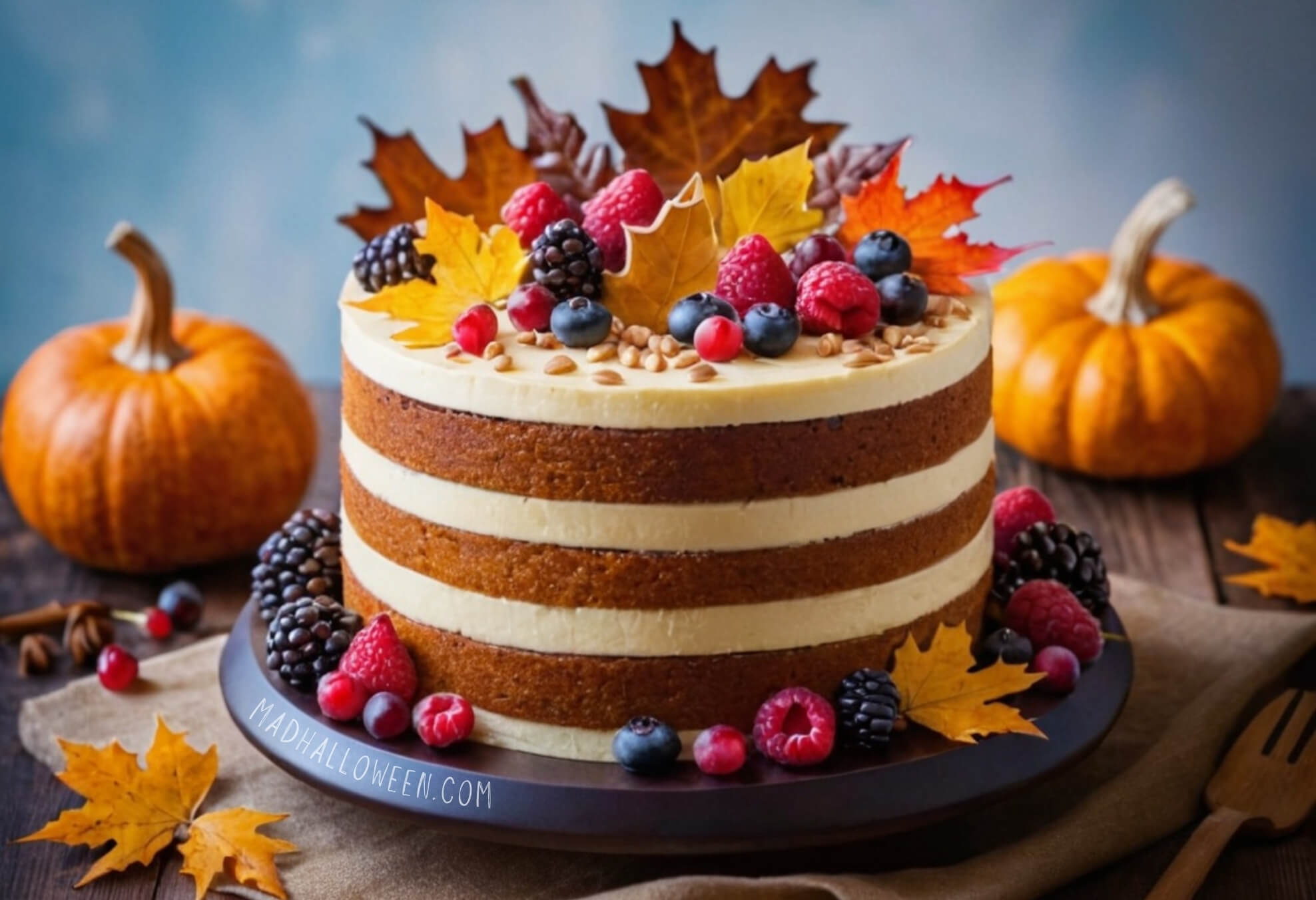 Layered Fall Cake Decorating Idea for Autumn - Mad Halloween