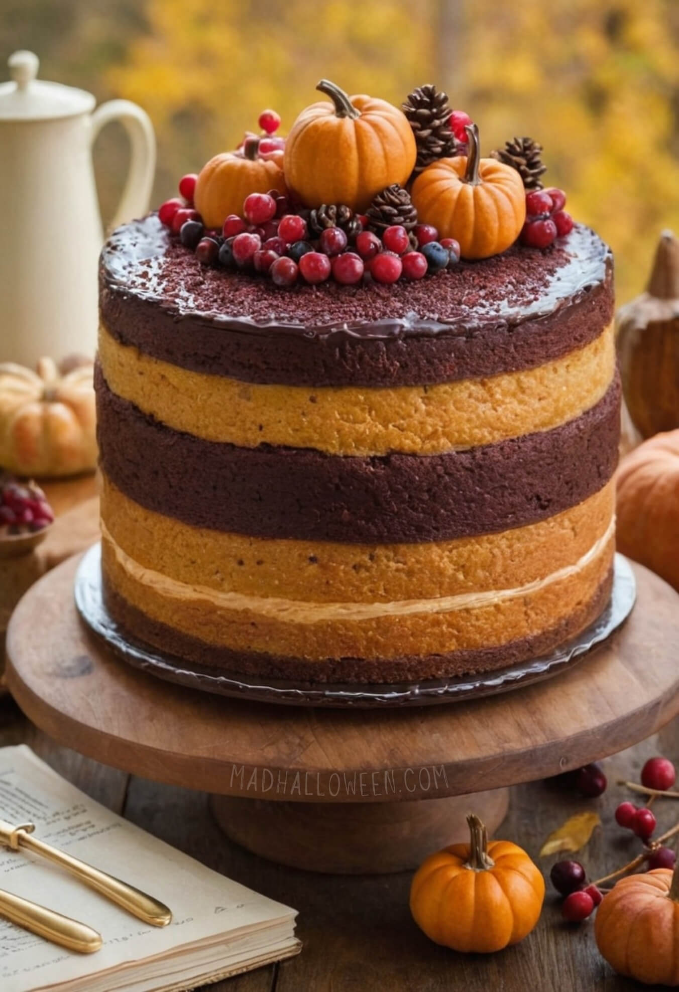 Tall Layered Fall Cake Decorating Idea - Mad Halloween