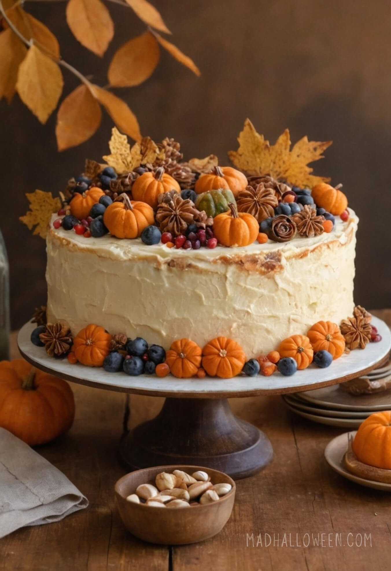 Thanksgiving Fall Cake Decorating Idea for Autumn - Pumpkin & Cinnamon Buttercream Cake - Mad Halloween