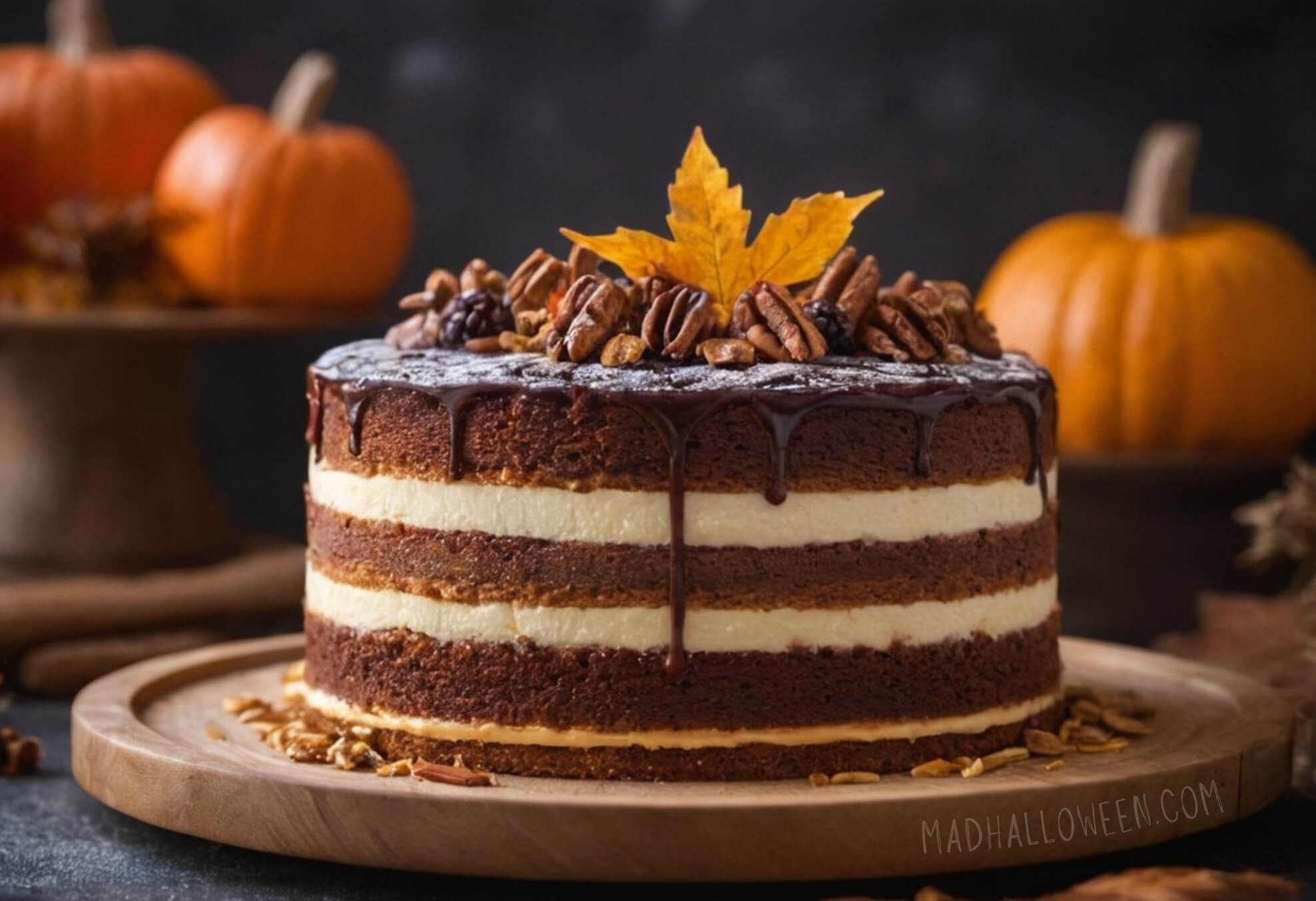 Layered Fall Chocolate, Pecan Cake - Mad Halloween