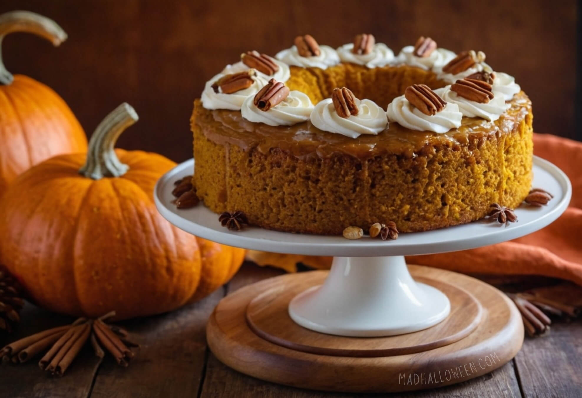 Round Fall Pecan Cake with Cream - Mad Halloween