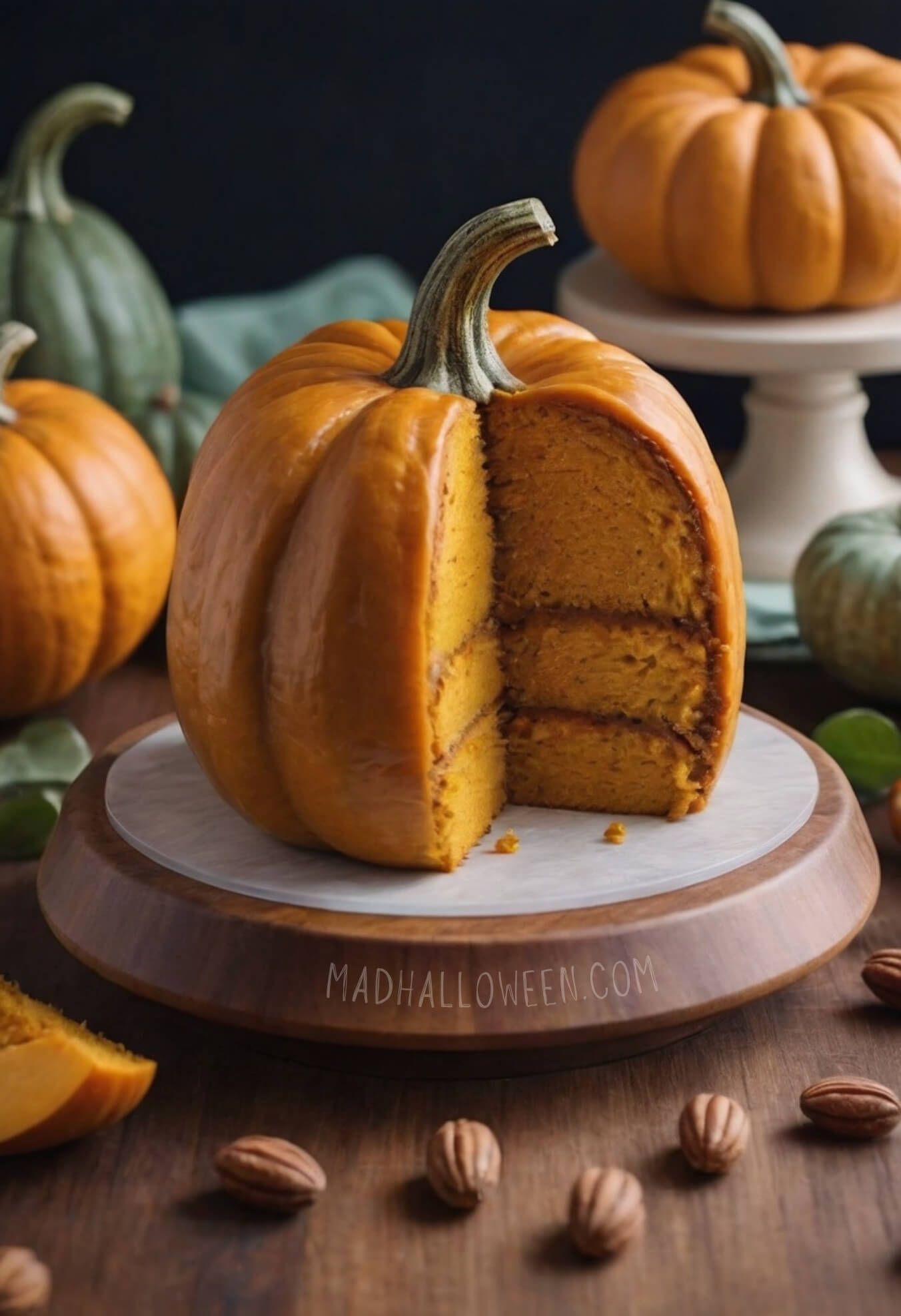 Pumpkin Shaped Cake with Stem Fall Cake Idea - Mad Halloween