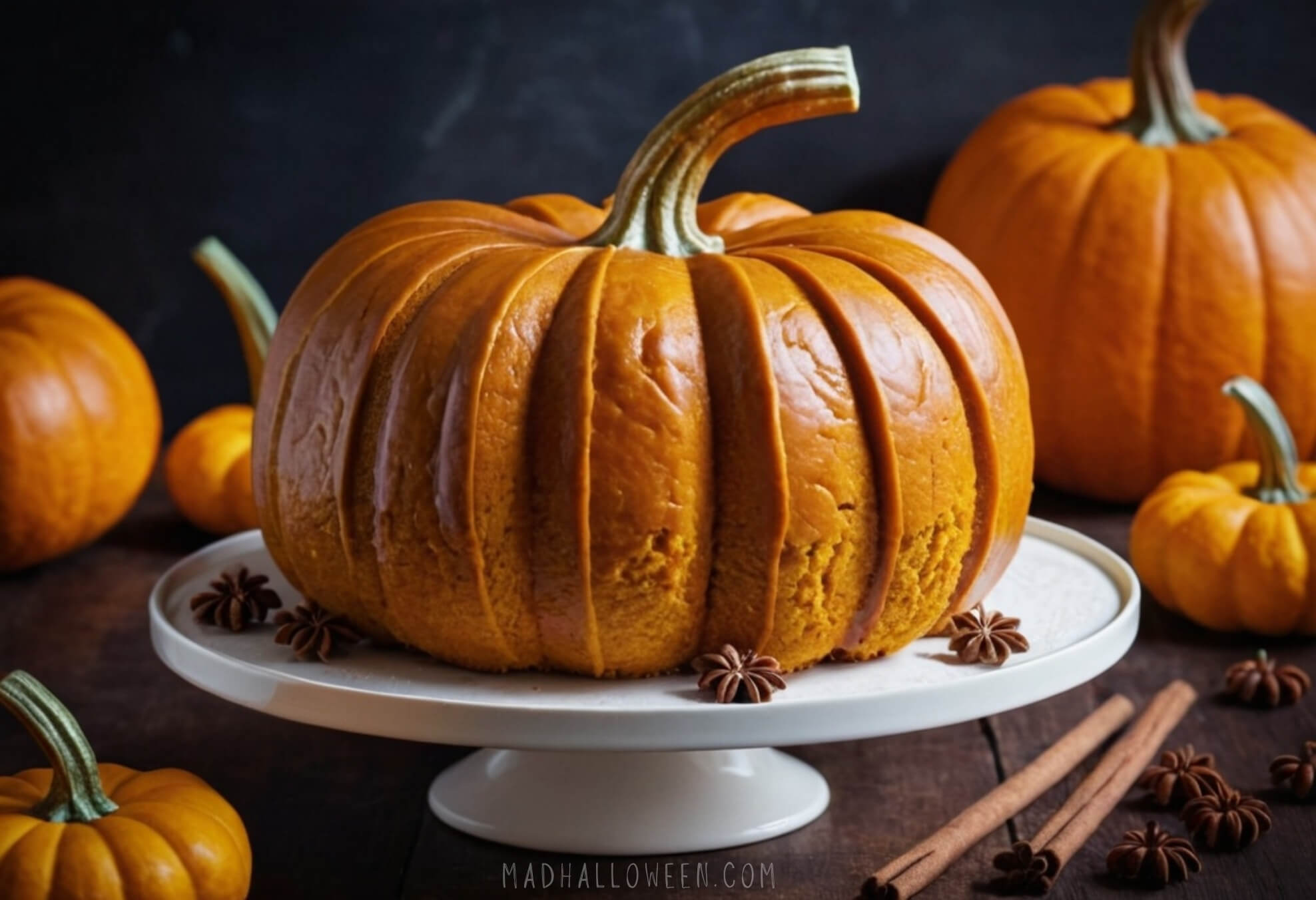 Fall Pumpkin Shaped Cake with Stem - Mad Halloween