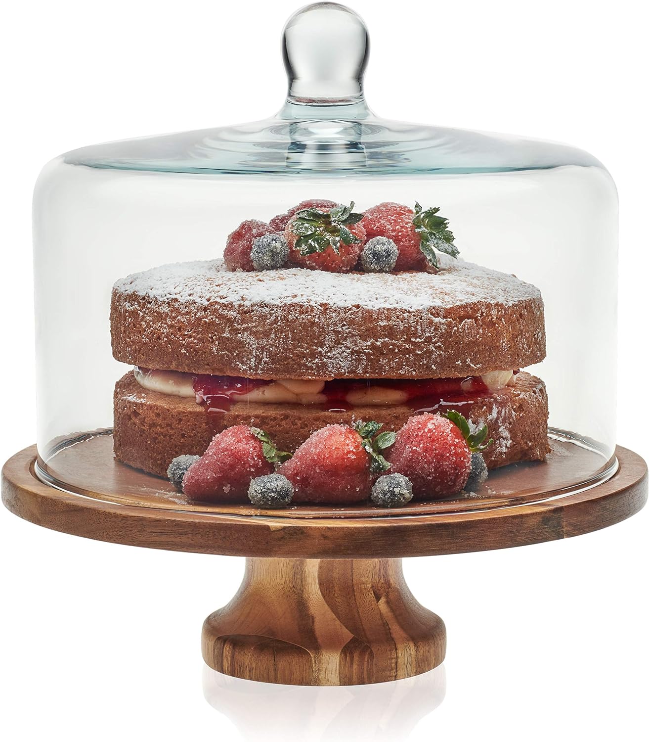 Wooden Cake Stand with Glass Lid Cover