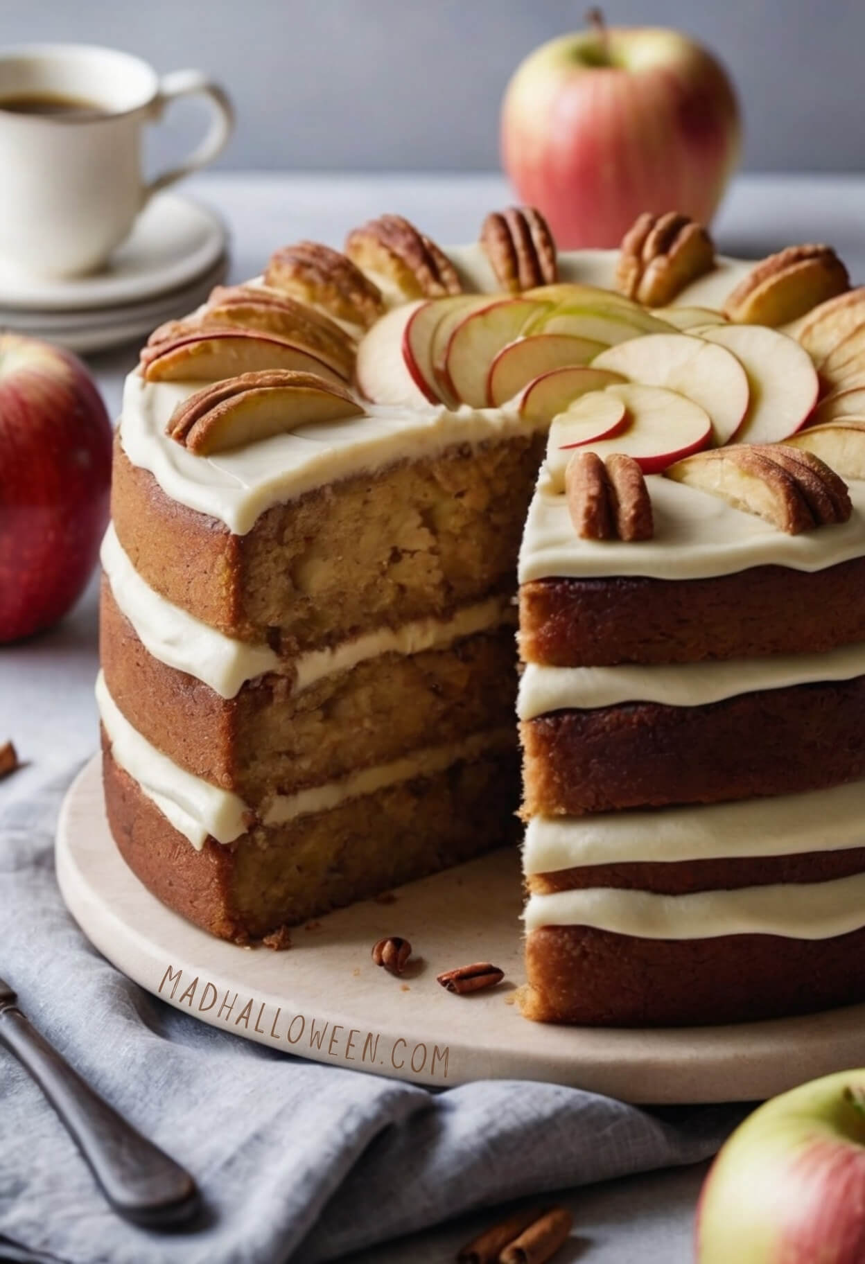 Layered Pecan & Apple Cake Fall Dessert with Cream Cheese - Mad Halloween