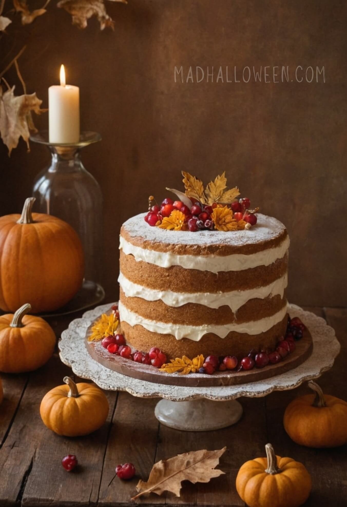 Fall Cake Decorating Idea - Layered Cinnamon Cake with Buttercream - Mad Halloween Blog