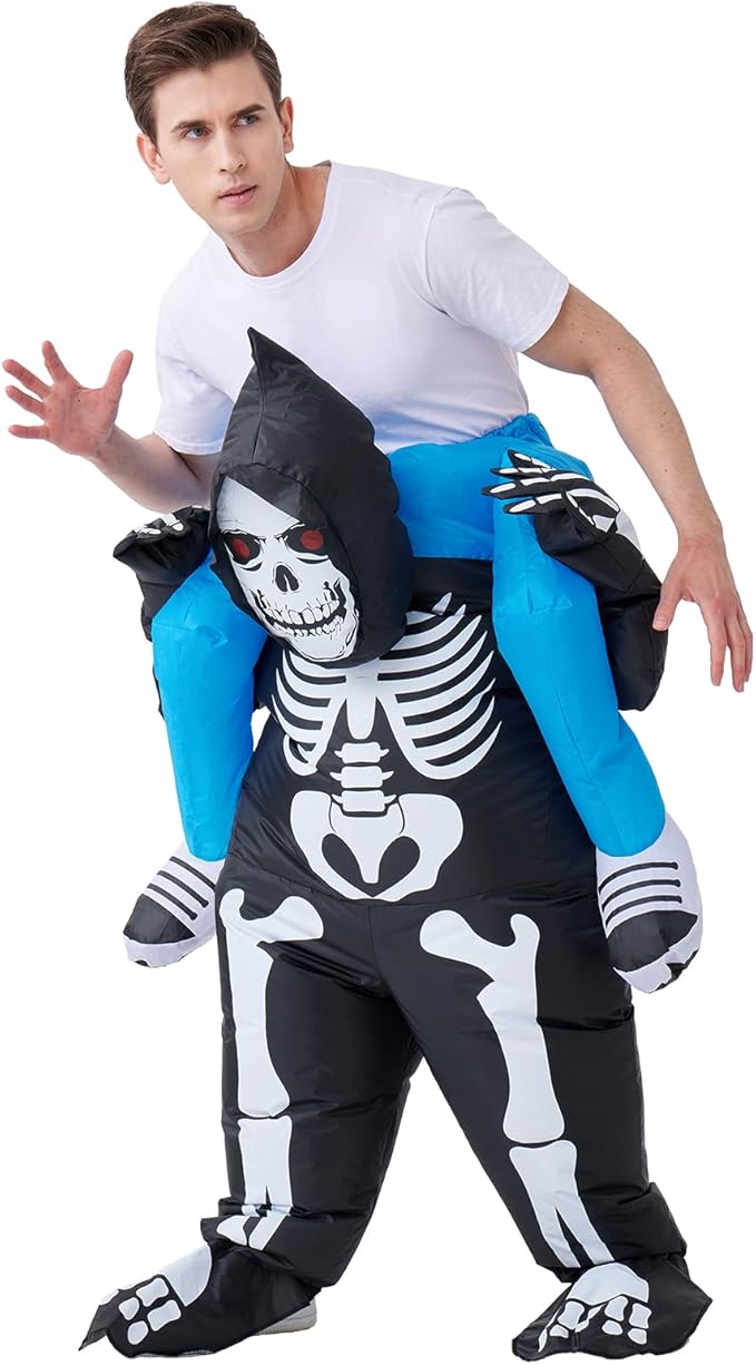 Men's Skeleton Costume Ideas- Inflatable Skeleton Carry Me on The Shoulder Costume - Mad Halloween